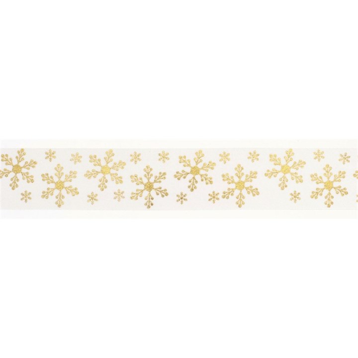 Gold/Ivory Snowflakes Ribbon - 36mm x 20m
