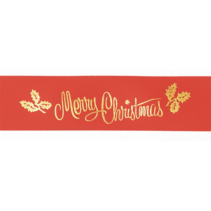 Red/Gold Merry Christmas Ribbon - 24mm x 20m