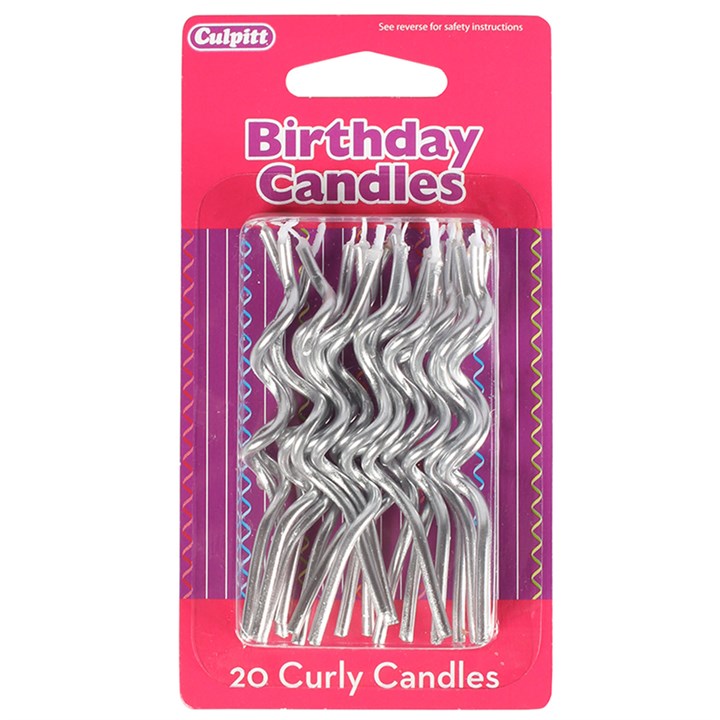 Silver Curly Candles - single