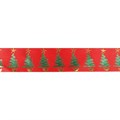 Metallic Christmas Tree Ribbon on Red - 36mm x 20m Alternative Image