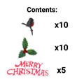 Assorted Christmas Cake Toppers - Holly, Robin & Motto - 25 Pack Alternative Image