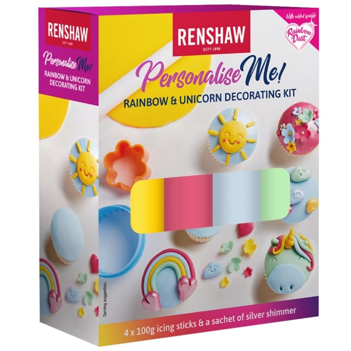 Renshaw - Multipack -Rainbow & Unicorn Decorating Kit - 4 x 100g & 2g Shimmer - 6 Pack