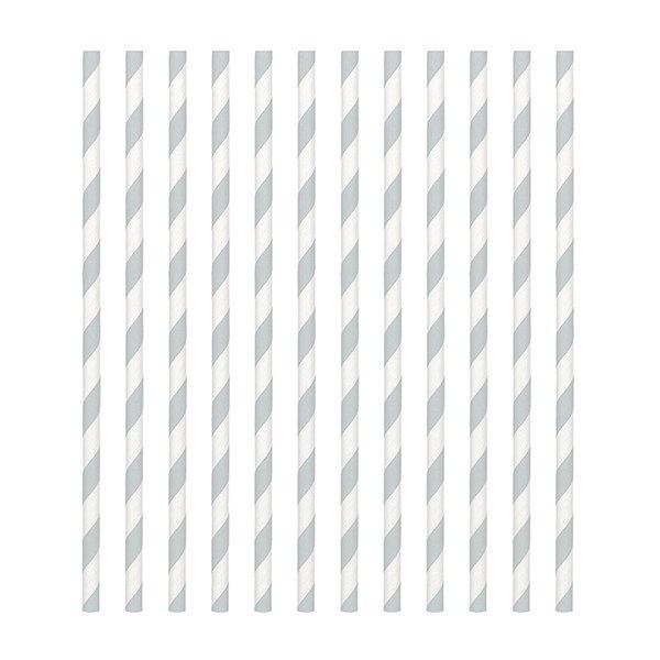 Silver Candy Stripe Paper Straws - single