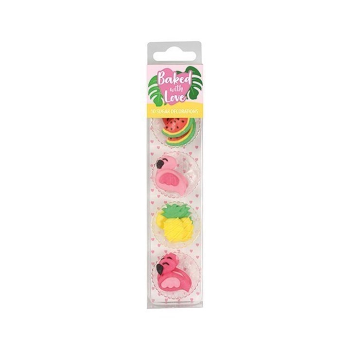 Baked with Love Tropical Flamingo Cupcake Decorations - pack of 10 sugar decorations - single - SALE