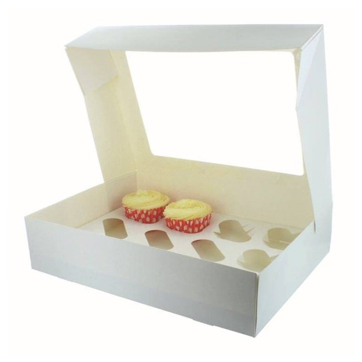 White 12 Cavity Cupcake / Muffin Box - Single