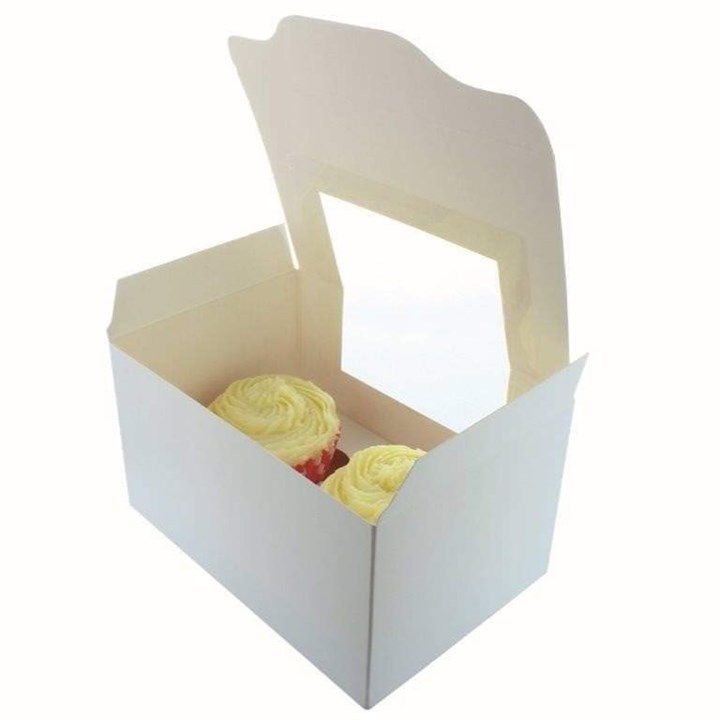 White 2 Cavity Cupcake / Muffin Box - Single