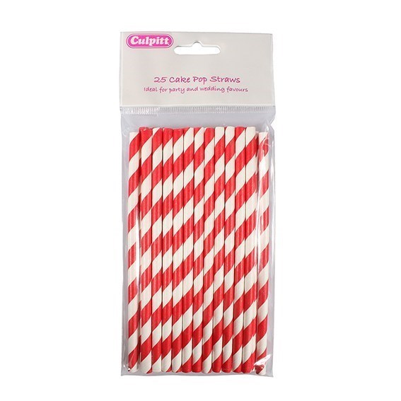 Candy Stripe Cake Pop Straws - Red 25 piece