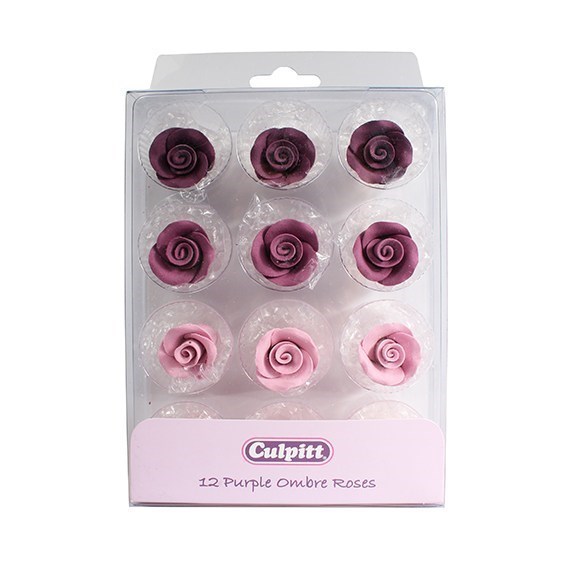 20mm Purple Ombre Sugar Roses 12 pieces - single
