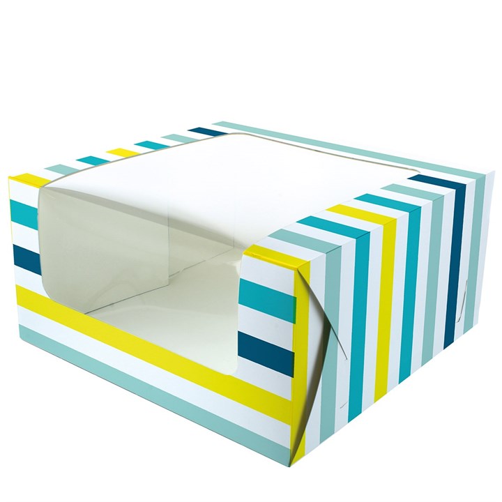 Teal Bold Stripes Cake Box -  10 x 5 - 20pk