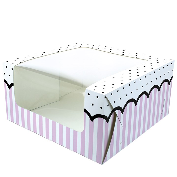Pink Spots and Stripes Cake Box -  10 x 5 - 20pk