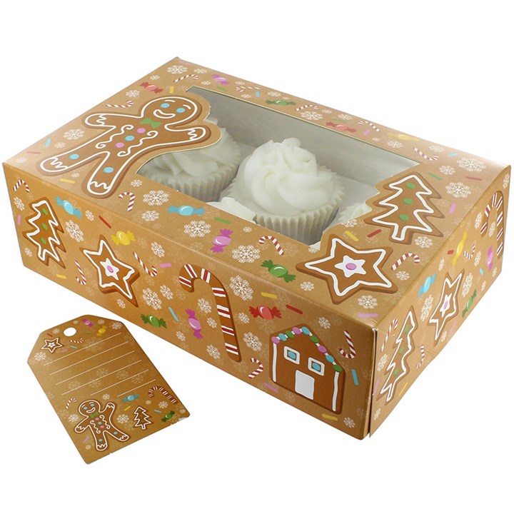 6/12 Cupcake Box & Gift Tag - Gingerbread - 20pk