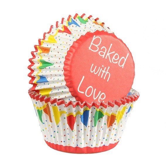 Baked with Love Foil Lined Baking Case Bunting Primary 25 pack