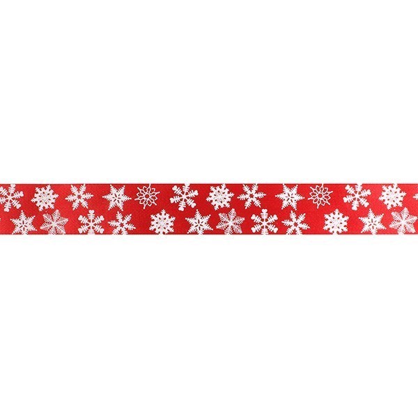 Red Ribbon with White Snowflakes - 24mm x 20m