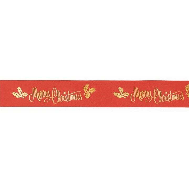 Red/Gold Merry Christmas Ribbon - 24mm x 20m