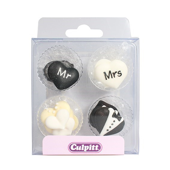 Mr & Mrs Love Heart Sugar Pipings - single