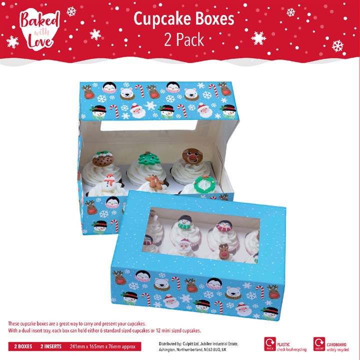 Baked with Love 6 Cupcake Box - 2 pack - Christmas Friends - single
