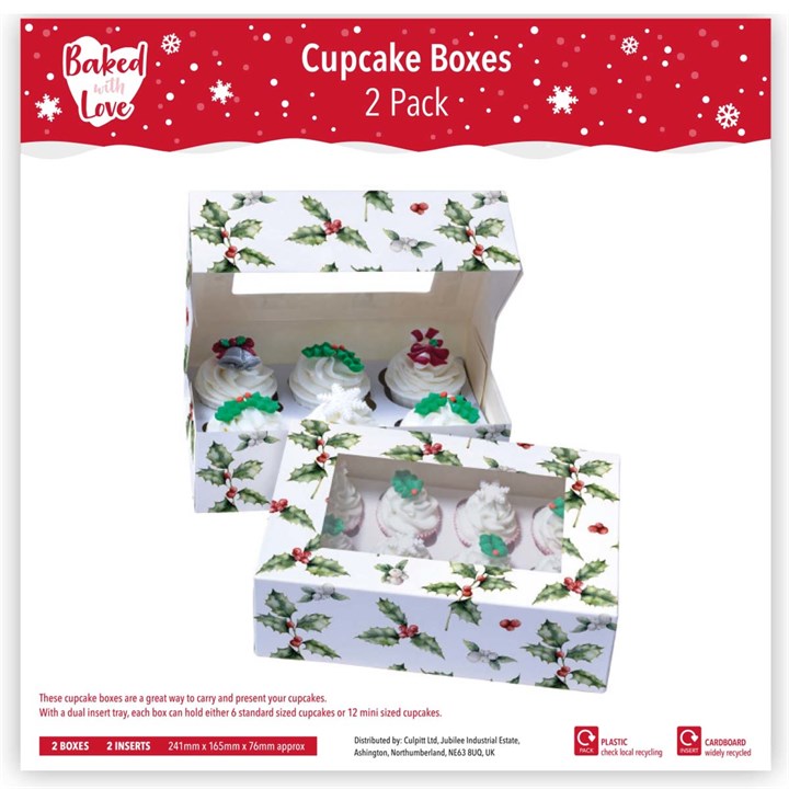 Baked with Love 6 Cupcake Box - 2 pack - Vintage Holly - single