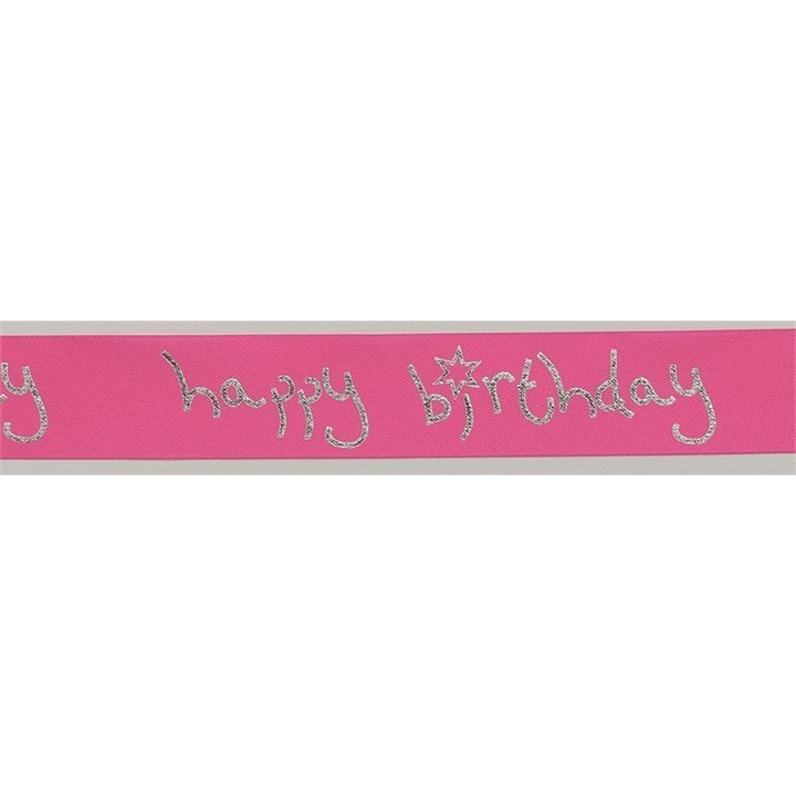 Magenta Happy Birthday Ribbon - 24mm x 20m