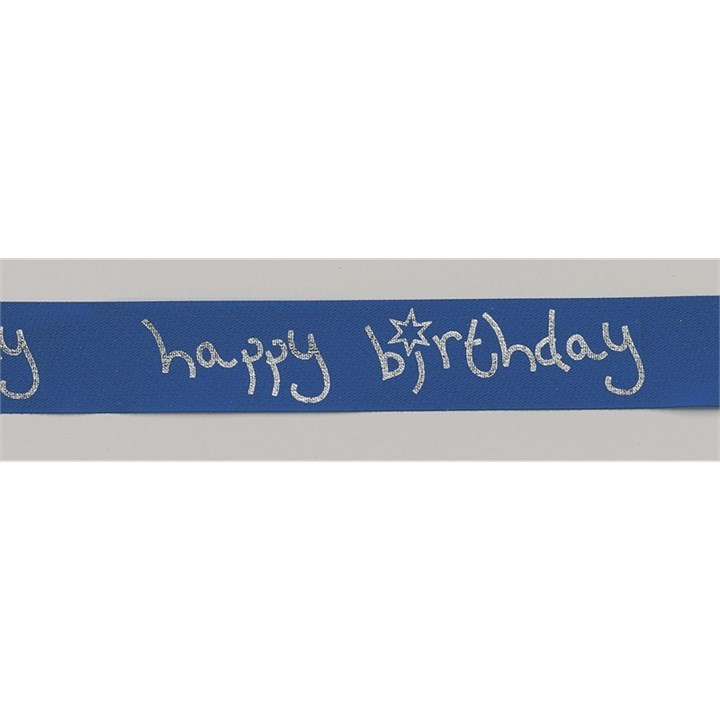 Royal Blue Happy Birthday Ribbon - 24mm x 20m