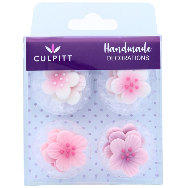 Pink Flower Sugar Decorations - Pack of 12 - single