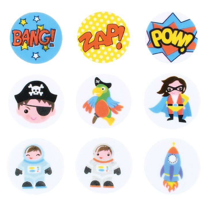 Printed Sugar Edible Toppers - Adventure Collection - 38mm -  Bulk Packed