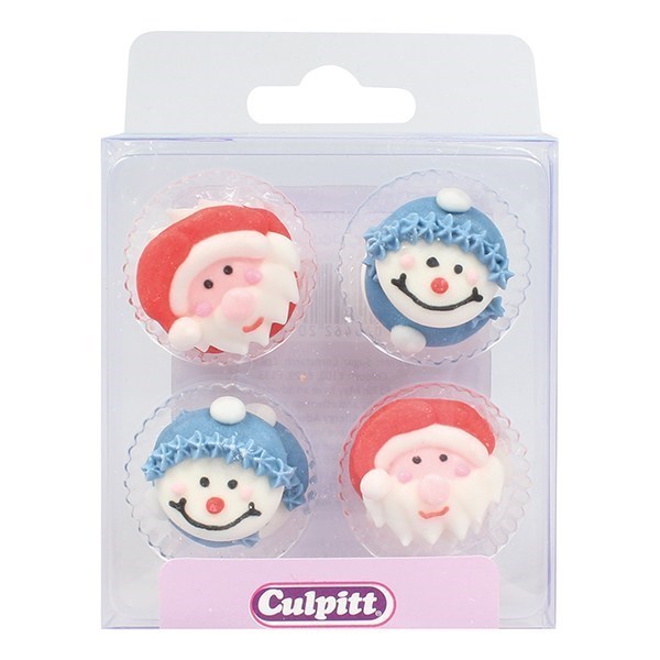 Santa & Snowman Face Sugar Pipings 12 piece - Retail Packed