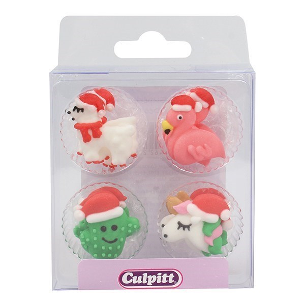 Culpitt Sugar Piping - Christmas Unicorn, Flamingo, Llama and Cactus - RP - 12 pieces - single - SALE