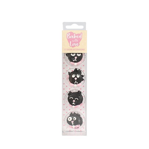 12 Baked with Love Cat Cupcake Sugar Decorations - single