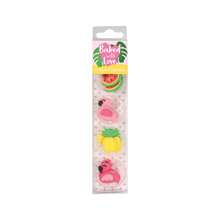 Baked with Love Tropical Flamingo Cupcake Decorations - pack of 10 sugar decorations - single