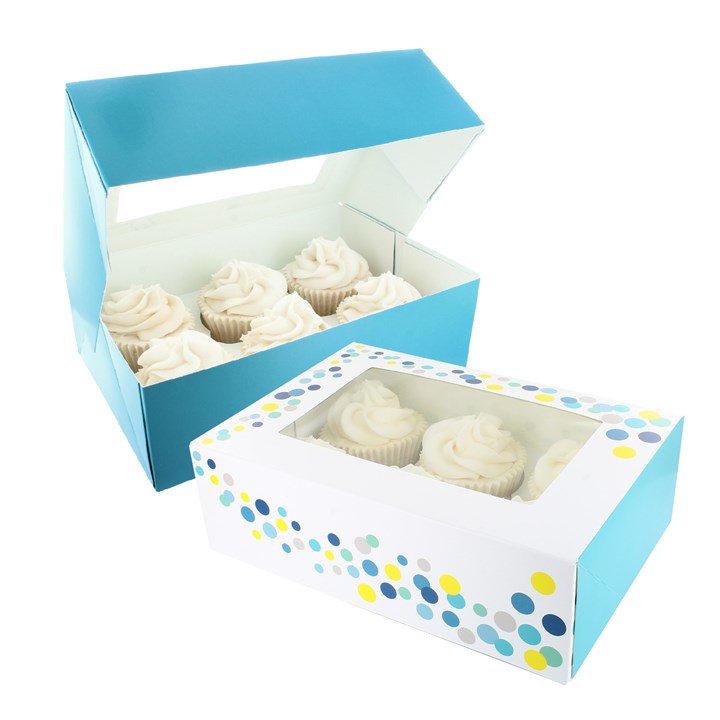 Baked With Love 6/12 Cupcake Box - Teal Confetti Twin Pack (2's)