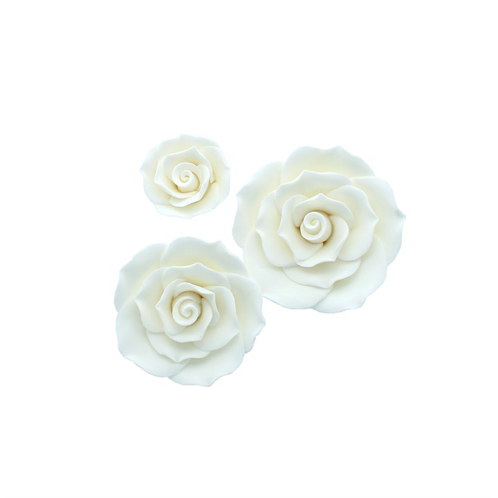 3 Assorted White Sugar Roses