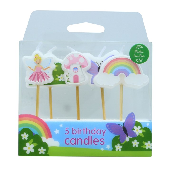 5 Fairy Garden Candles with Bamboo Pic - 70mm
