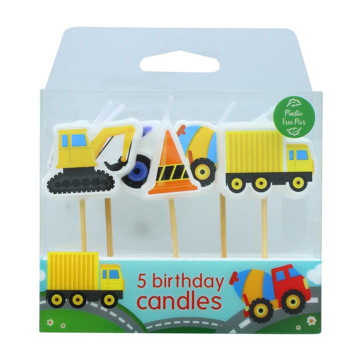 5 Construction Candles with Bamboo Pic - 70mm - 10 pack