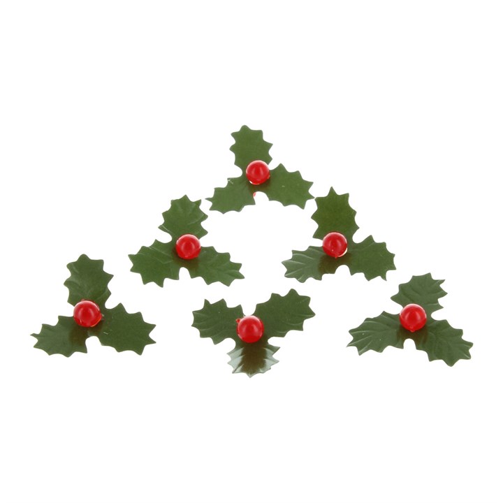 Paper/Plastic Holly Cake Topper - 25mm - 25 Pack