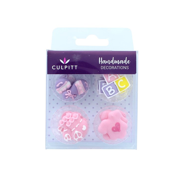 Pink ABC Baby Sugar Decorations - 12 packs