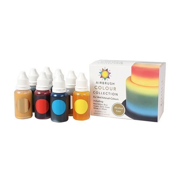Sugarflair ALCOHOL FREE Airbrush Colour Collection - 8 x 14ml bottles