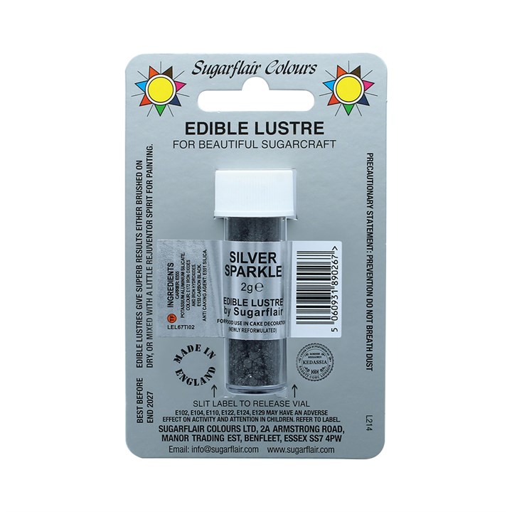 Sugarflair Titanium Free Silver Sparkle Lustre 2g