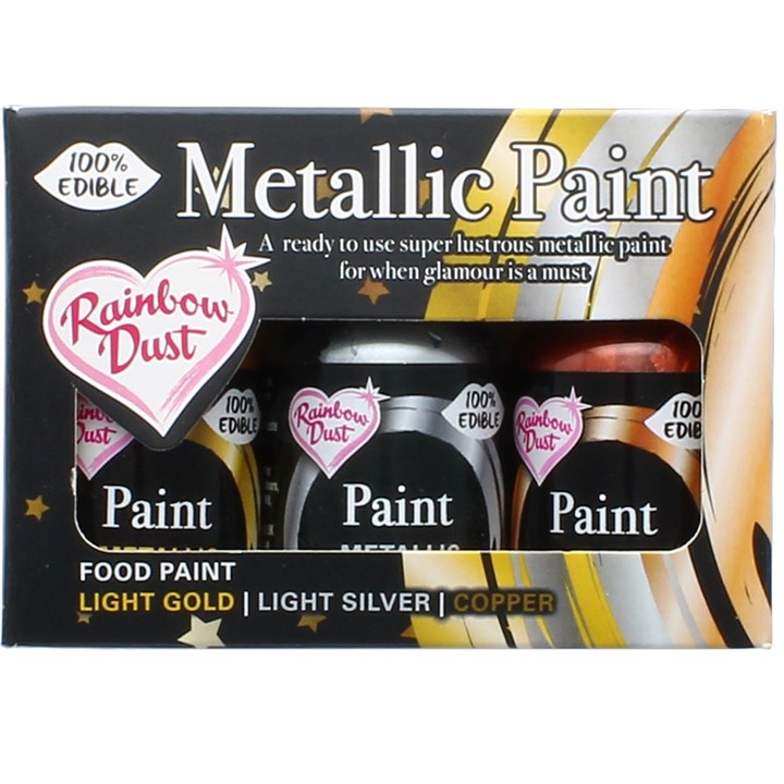 Rainbow Metallic Paint collection - Light Gold, Light Silver and Copper - 3 x 25g