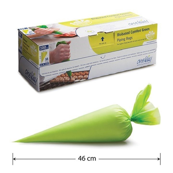 One Way Biobased Comfort Green Piping Bag, pack of 100.