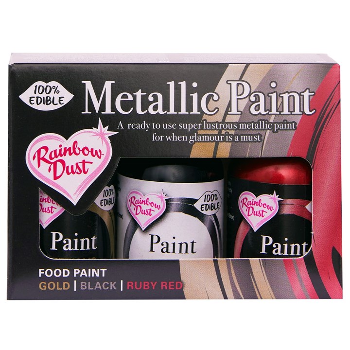 Rainbow Dust Metallic Paint Collection - Gold, Black & Ruby 3x24g