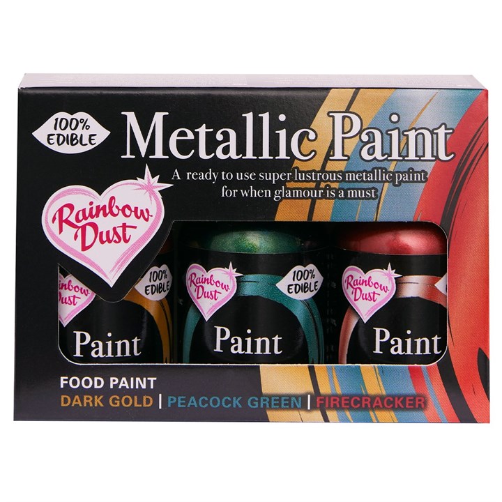Rainbow Dust Metallic Paint Collection - Dark Gold, Peacock Green & Firecracker 3x24g