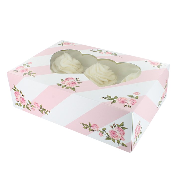 6/12 Cupcake Box - Pink Heart Window-20PK