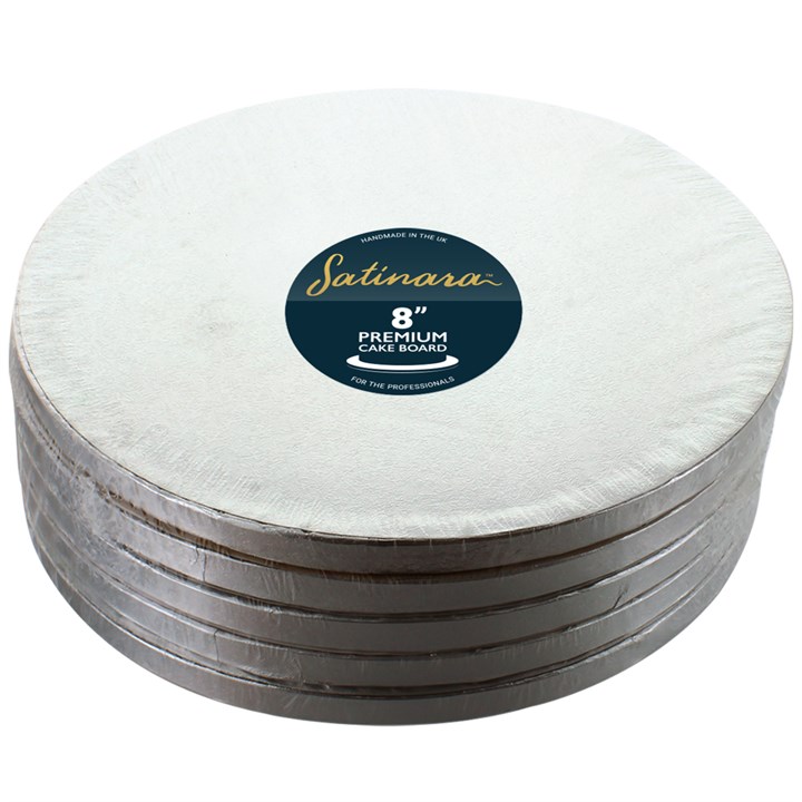 Satinara 8" (203mm) Silver Round Cake Boards - 5 Pack