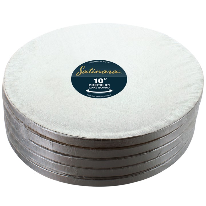 Satinara 10" (254mm) Silver Round Cake Boards - 5 Pack