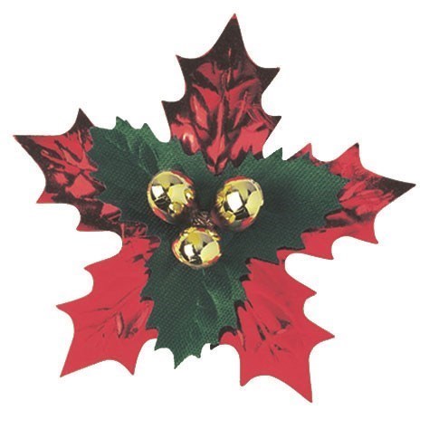 Foil Holly Spray - Green and Red - 63mm
