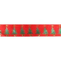 Metallic Christmas Tree Ribbon on Red - 36mm x 20m