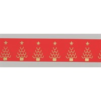 Red/Gold Christmas Trees Ribbon - 36mm x 20m