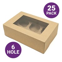 Kraft Brown 6 Hole Cupcake Box with Window