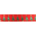 Metallic Christmas Tree Ribbon on Red - 36mm x 20m
