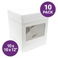 10x10x12" Tall White Cake Box with Window - 10 Pack